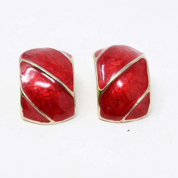 Magenta Gold Tone Pierced Post Earrings - Picture 2 of 5